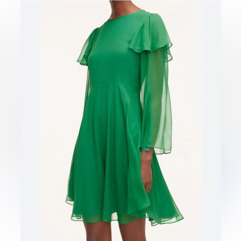 NWT Rebecca Taylor Ruffle Silk Chiffon Dress in Jade Green Size 14